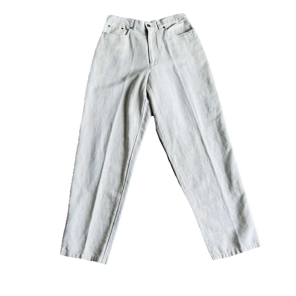 VTG L.L. BEAN Women's 10 Tall Linen Cotton Pants Light Biege High Waist Pleated
